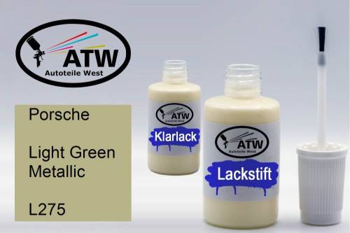 Porsche, Light Green Metallic, L275: 20ml Lackstift + 20ml Klarlack - Set, von ATW Autoteile West.